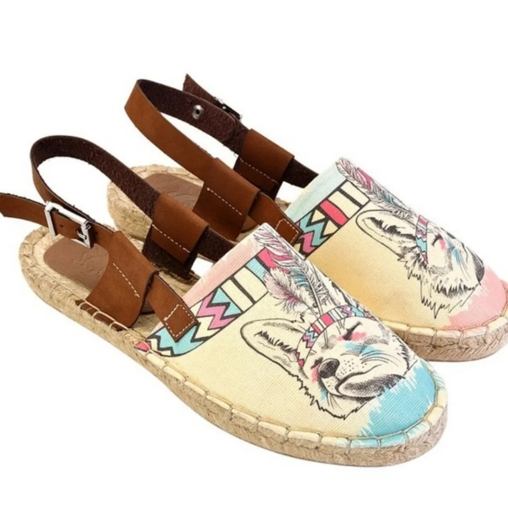 Spiritual Native 🐺 Wolf NEEFS by Goby Slingback espadrille shoes Sandals NIB